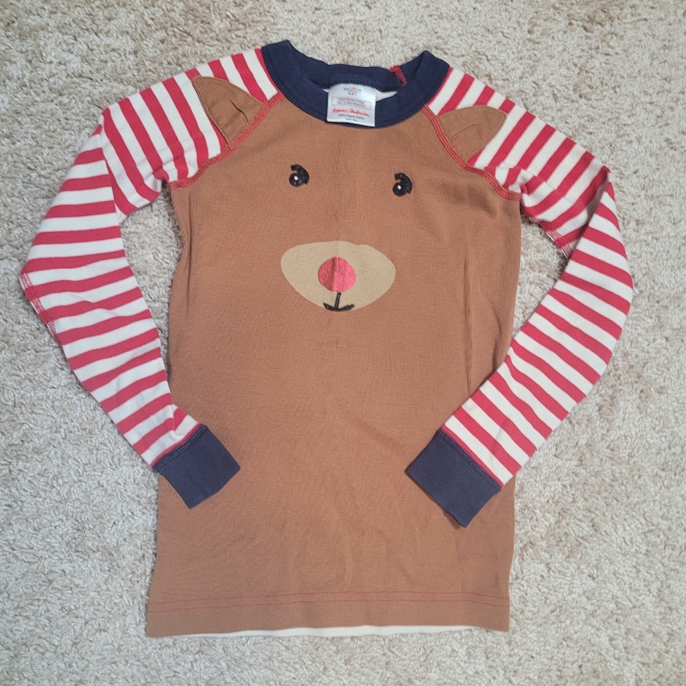 Hanna Anderson Holiday Reindeer Pajama Top Size 6-7 (120cm) Brown Red White